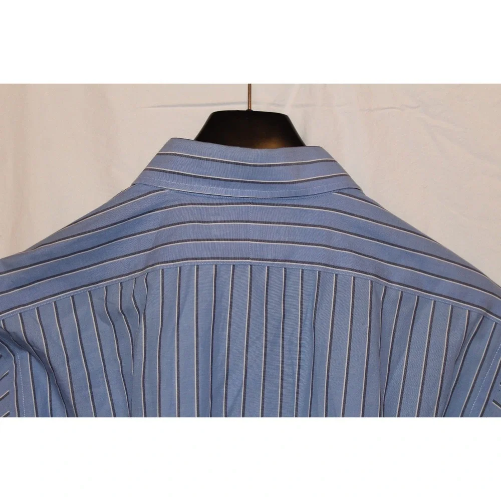 Polo Ralph Lauren Estate Mens Blue White Striped Dress Shirt 15.5 34/35 Cotton